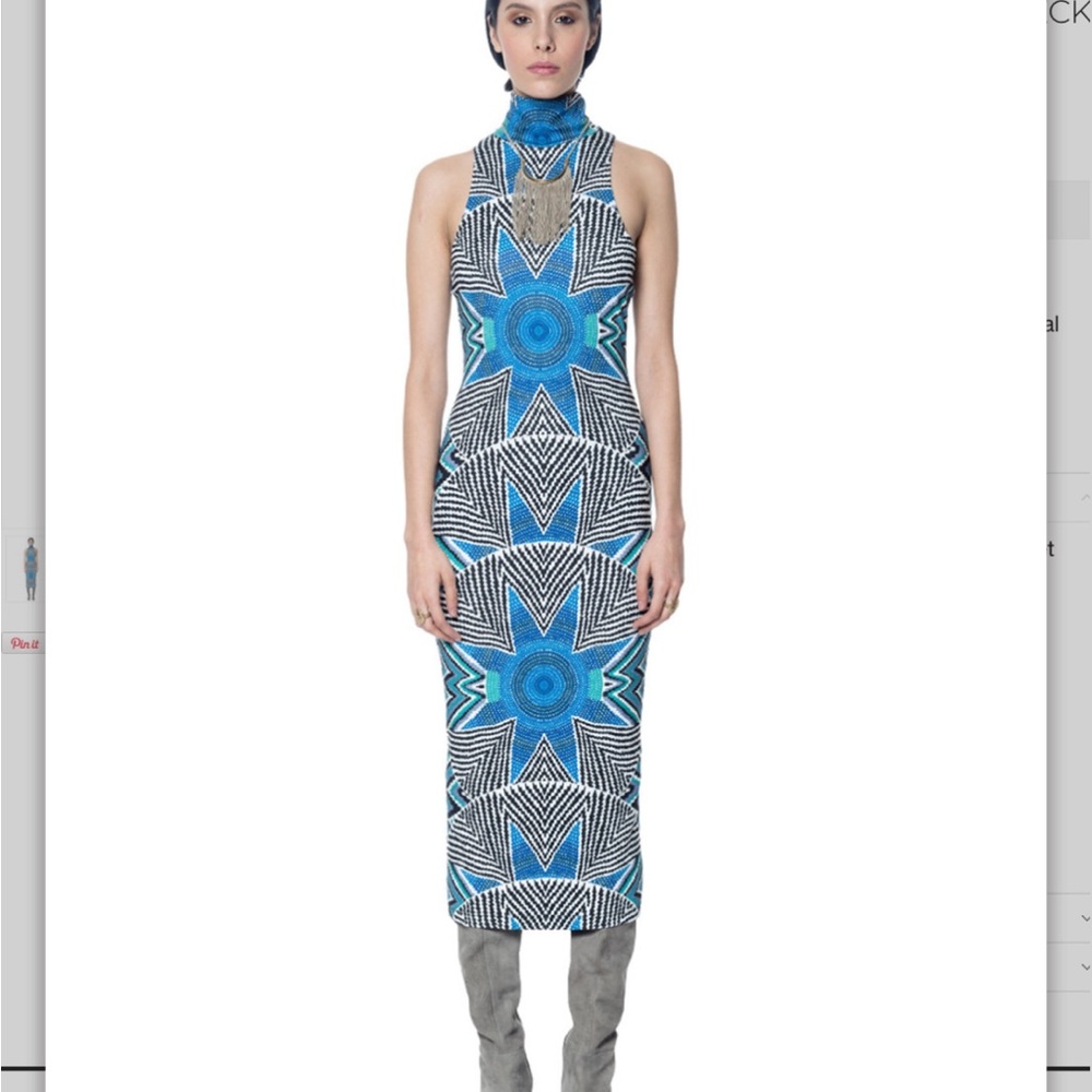 Mara Hoffman ponte turtleneck dress print star basket blue